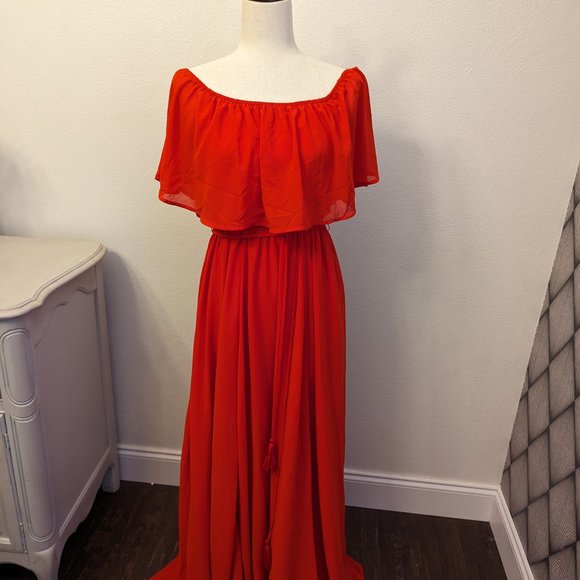 Sweet Lovely Ruffled Off The Shoulder Poppy Maxi Dress - Picture 5 of 8